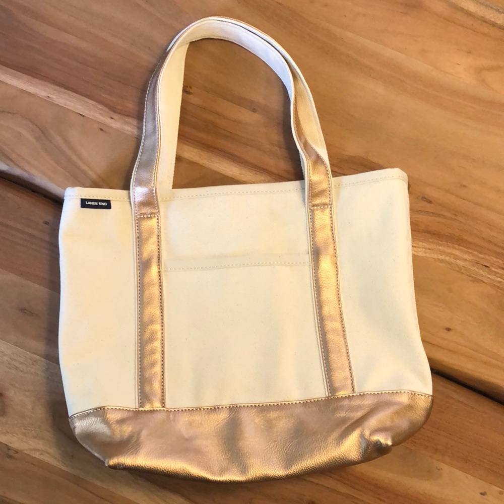 Medium Natural Metallic Lands’ End Canvas Tote Bag